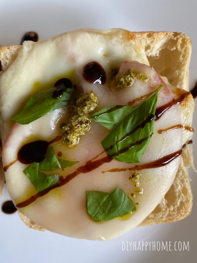 Pesto, Tomato, and Provolone on Ciabatta with Balsamic Glaze