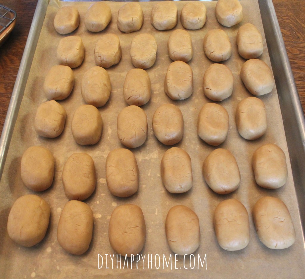 Shaped peanut butter eggs, ready to chill before dipping them in chocolate.​