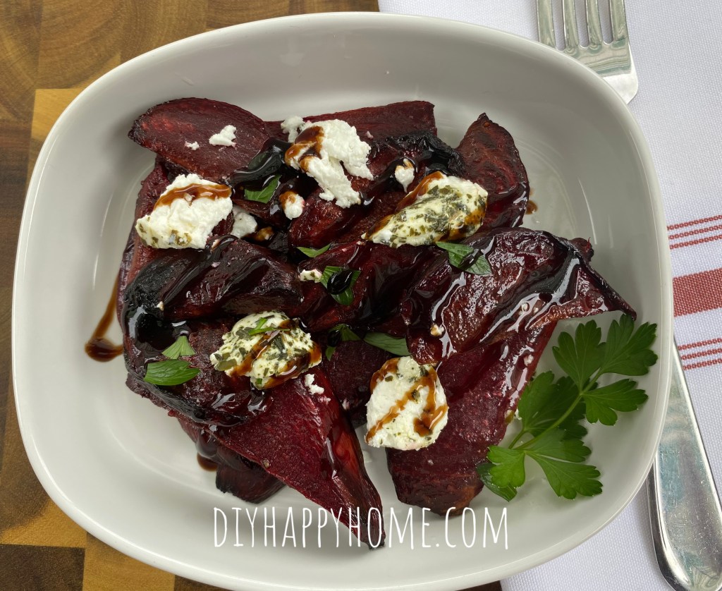 Roasted Beets, Herb Goat Cheese​, Balsamic Drizzle, Olive Oil Drizzle, and Fresh Parsley
